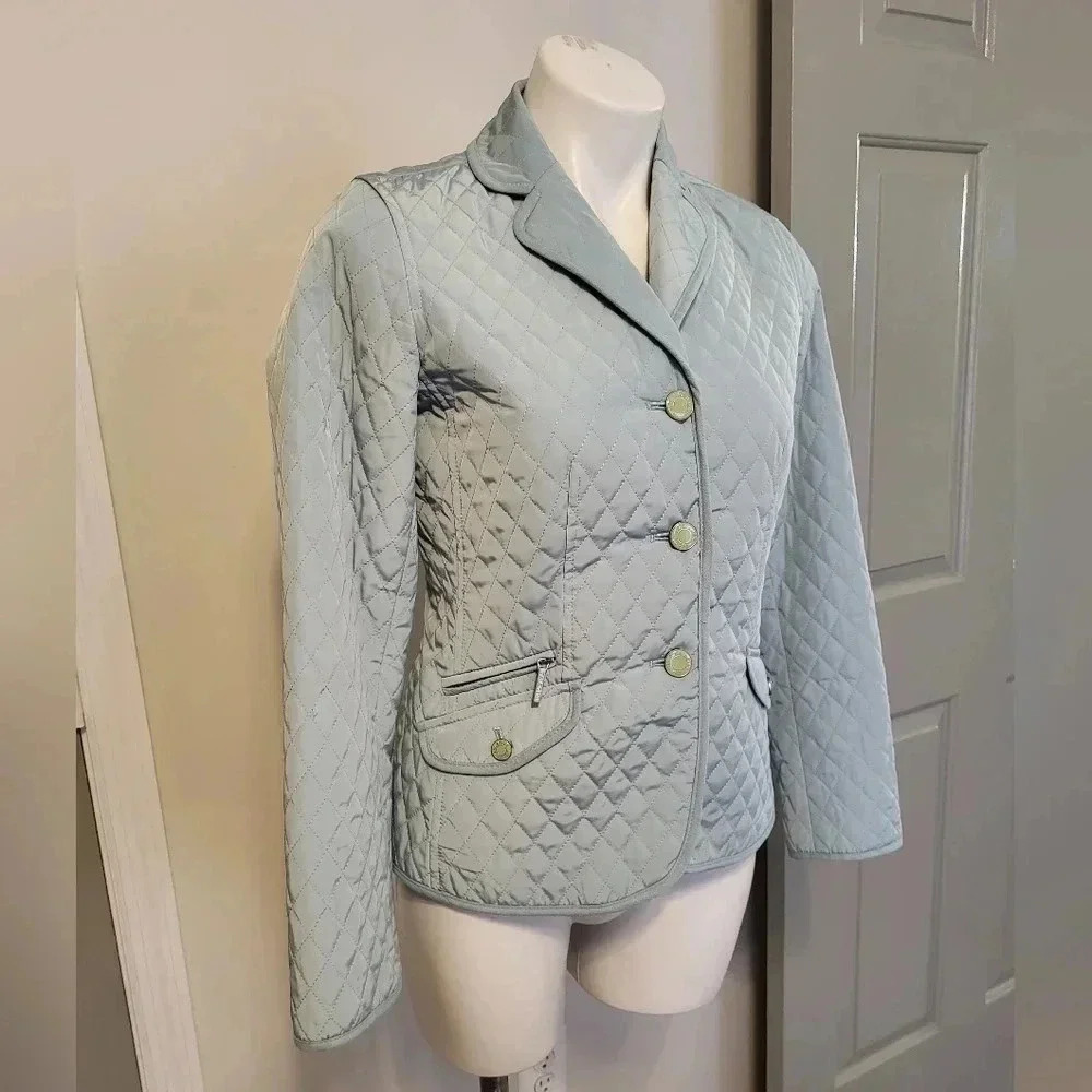 Talbots Quilted Fully Lined Button Down Blue Peti… - image 2